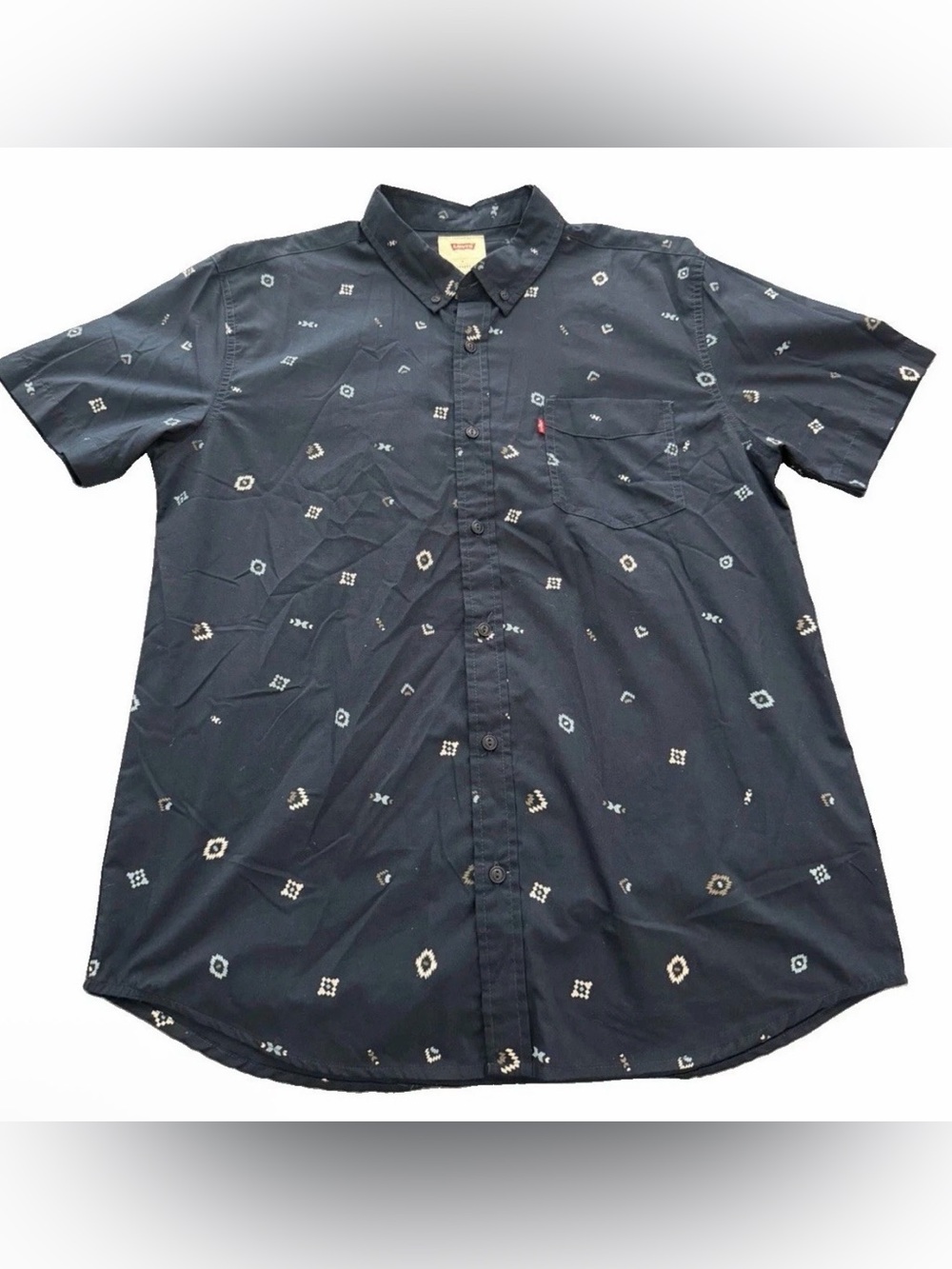 Levi’s Men's Short Sleeve Cotton Blend  Button Down Shirt Navy Blue Size Large